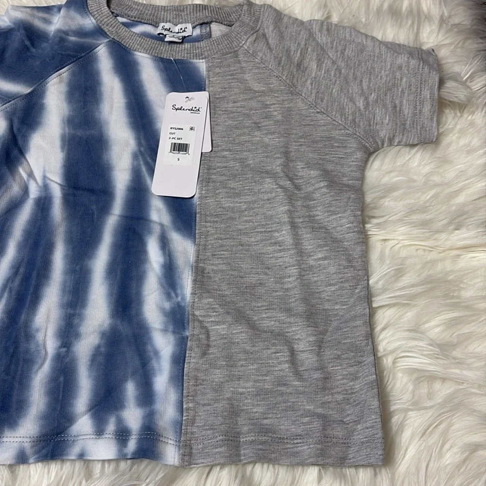 NWT Splendid Tie Dye Short Sleeve Blue Grey Shirt Girls Youth 5